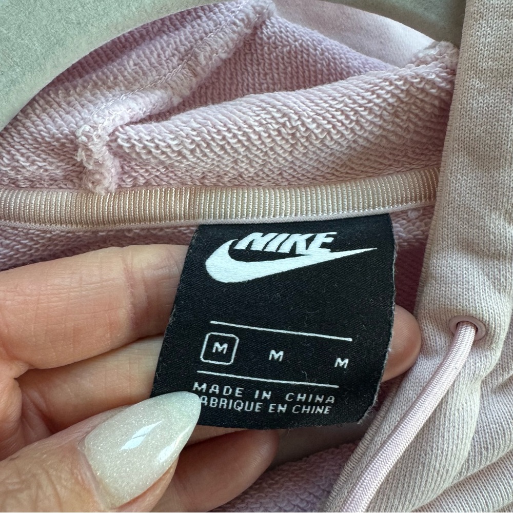 Nike Light Pink Black Big Swoosh Hoodie Sweatshirt Tunic Oversized Cotton M - Picture 4 of 7